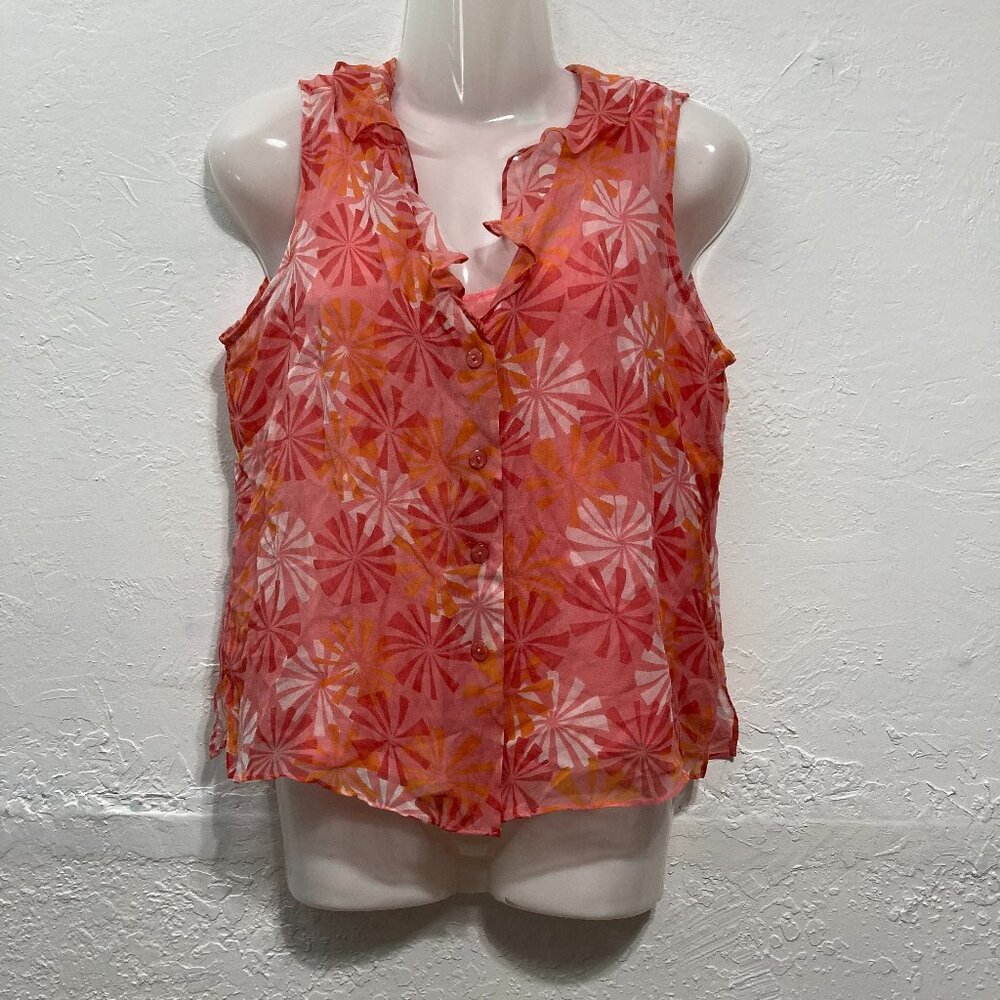 Vintage New York City Design Company Blouse Top 100% Silk Ruffles Sheer Pink M